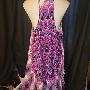 Beautiful long flowing vest scarf thingy!! Peacock feather geometric design!